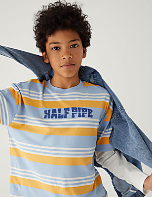 Pure Cotton Striped Slogan Top