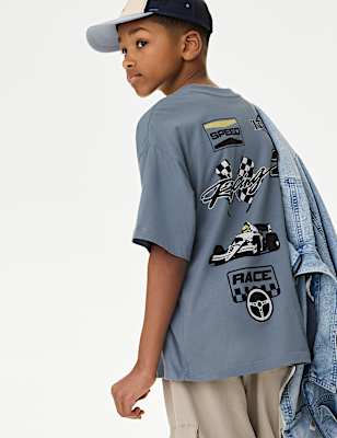 Pure Cotton Motor Sports Graphic T-Shirt (6-16 Yrs)