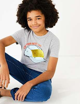 Reversible Sequin Slogan T-Shirt (6-16 Years)