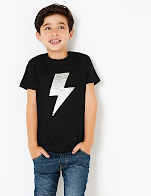 Cotton Sequin Lightning Bolt T-Shirt (3-16 Years)
