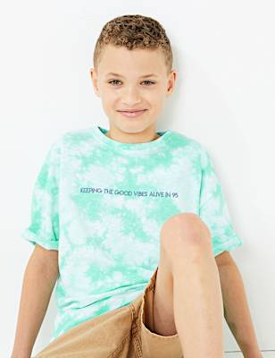 Pure Cotton Tie Dye Slogan T-Shirt (6-16 Yrs)