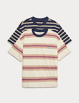 2 Pack Pure Cotton Striped T-Shirts (6-16 Yrs)