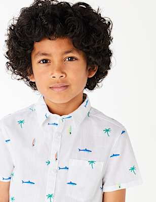 Pure Cotton Shark Print Shirt (6-16 Yrs)