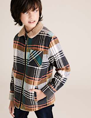 Cotton Borg Lined Checked Shacket (6-16 Yrs)
