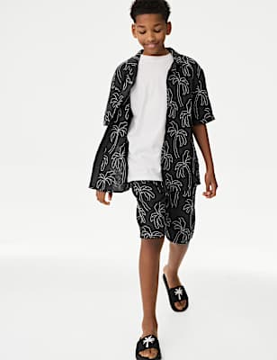 Pure Cotton Textured Palm Tree Shirt (2-16 Yrs)