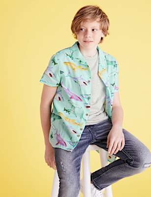 2pc Cotton Shark Shirt & T-Shirt (6-16 Yrs)