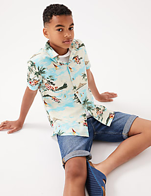 Linen Rich Hawaiian Print Shirt (6-16 Yrs)