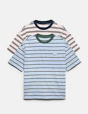 2 Pack Pure Cotton Striped T-Shirts (6-16 Yrs)