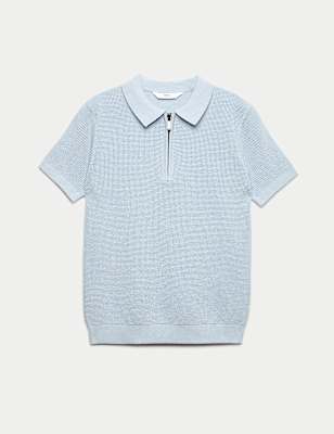 Pure Cotton Waffle Knitted Polo Shirt (6-16 Yrs)