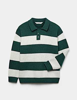 Cotton Rich Striped Knitted Rugby Jumper (6-16 Yrs)
