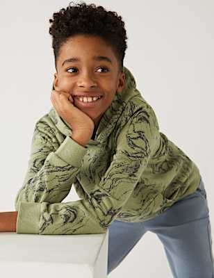 Cotton Rich Marble Print Hoodie