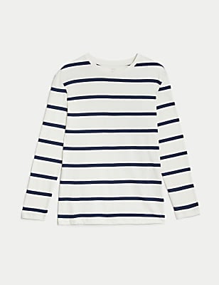 Cotton Mix Stripes Round Neck T-Shirt