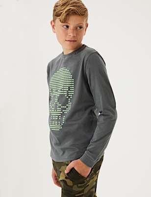 Pure Cotton Skull Print Top (6-16 Yrs)