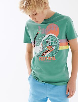 Pure Cotton Sunset Festival Slogan T-Shirt (6-16 Yrs)