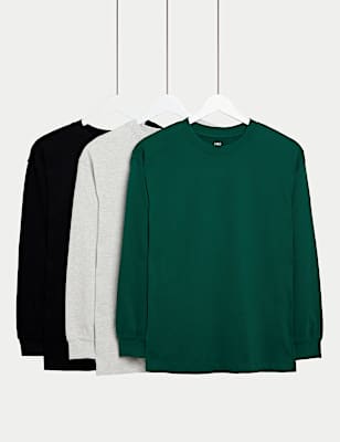 3pk Pure Cotton Long Sleeve Tops (6-16 Yrs)