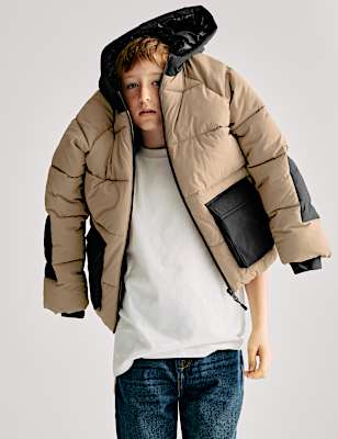 Padded Hooded Colour Block Coat (6-16 Yrs)
