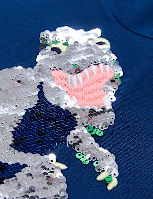 Pure Cotton Sequin Dinosaur T-Shirt