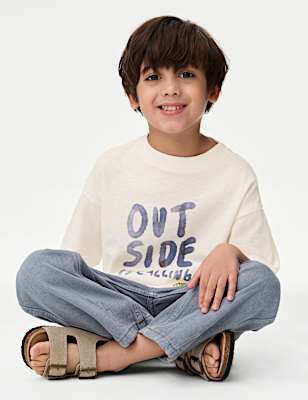 Pure Cotton 'Outside' Slogan T-Shirt (1-8 Yrs)