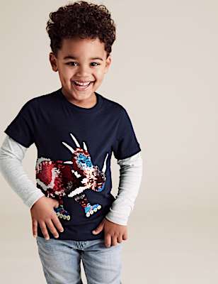 Pure Cotton Reversible Sequin Dinosaur Top (2-7 Yrs)