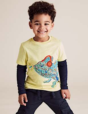 Embroidered Chameleon Mock Sleeve Top (2-7 Yrs)
