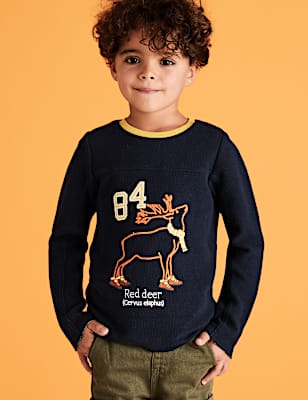 Pure Cotton Embroidered Stag Top (2-7 Yrs)