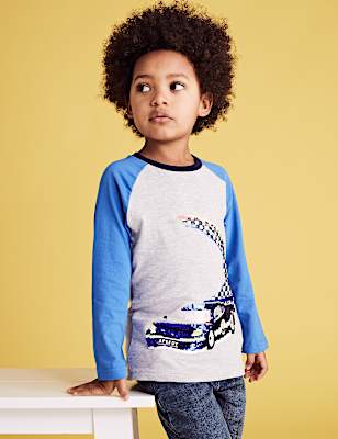 Cotton Reversible Sequin Racing Car Top (2-7 Yrs)