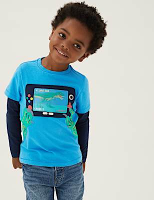 Pure Cotton Gamer Dinosaur Interactive Top (2-7 Yrs)