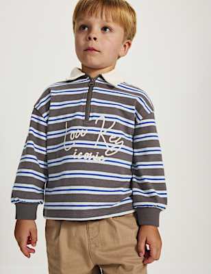 Cotton Rich Graphic Striped Rugby Top (2-8 Yrs)