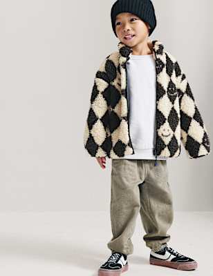 Harlequin Patterned Borg Jacket (2-8 Yrs)