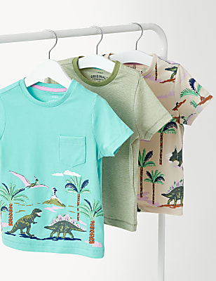 3pk Pure Cotton Dinosaur T-Shirts