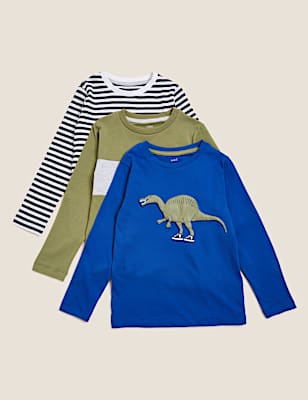 3pk Pure Cotton Dinosaur Tops (2-7 Yrs)