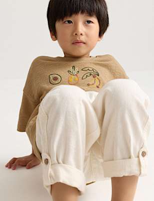 Pure Cotton Textured Embroidered T-Shirt (2-8 Yrs)