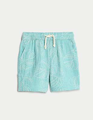 Pure Cotton Leaf Embroidered Shorts (2-8 Yrs)