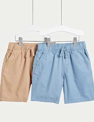 2pk Pure Cotton Ripstop Shorts (2-8 Yrs)