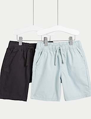 2pk Pure Cotton Ripstop Shorts (2-8 Yrs)