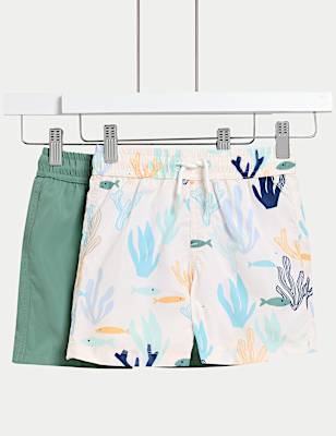 2pk Sea Scene Shorter Length Swim Shorts (2-8 Yrs)