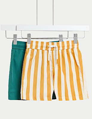 2pk Stripe And Plain Swim Shorts (2-8 Yrs)