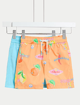 2pk Fruit And Plain Swim Shorts (2-8 Yrs)