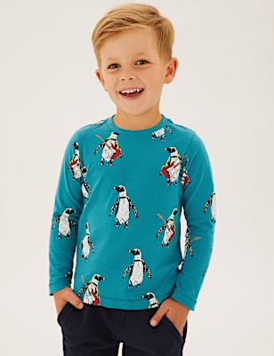 Pure Cotton Penguin Print Top (2-7 Yrs)
