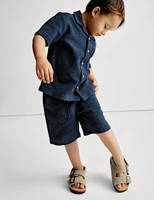 2pc Pure Cotton Waffle Shirt and Short Set (2-8 Yrs)