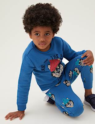 Cotton Rich Wolf Print Joggers (2-7 Yrs)