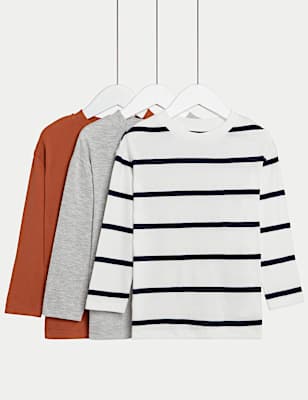 3pk Cotton Rich Striped and Plain Tops (2-8 Yrs)