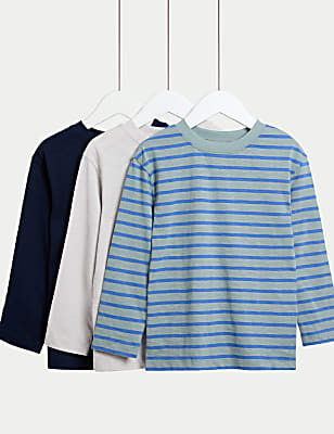 3pk Pure Cotton Striped and Plain Tops (2-8 Yrs)