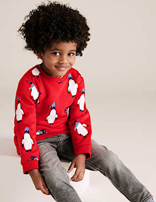 Cotton Penguin Print Sweatshirt (2-7 Yrs)