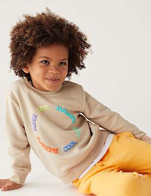 Cotton Rich Slogan Sweatshirt (2-8 Yrs)