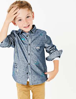 Pure Cotton Cord Embroidered Shirt (3 Mths - 7 Yrs)