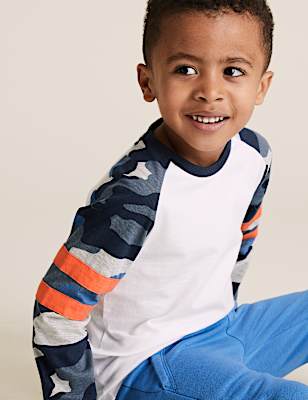 Pure Cotton Raglan Camouflage Top (2-7 Yrs)
