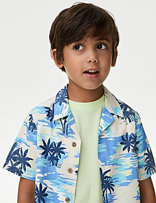 Pure Cotton Palm Print Shirt & T-Shirt Set (2-8 Yr)