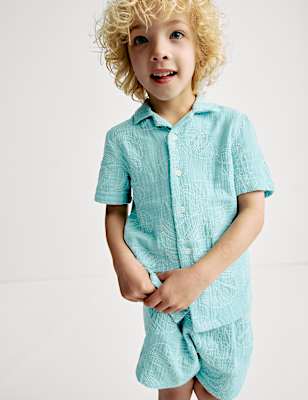 Pure Cotton Leaf Embroidered Shirt (2-8 Yrs)