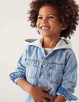 2pc Pure Cotton Denim Hooded Shirt & T-Shirt